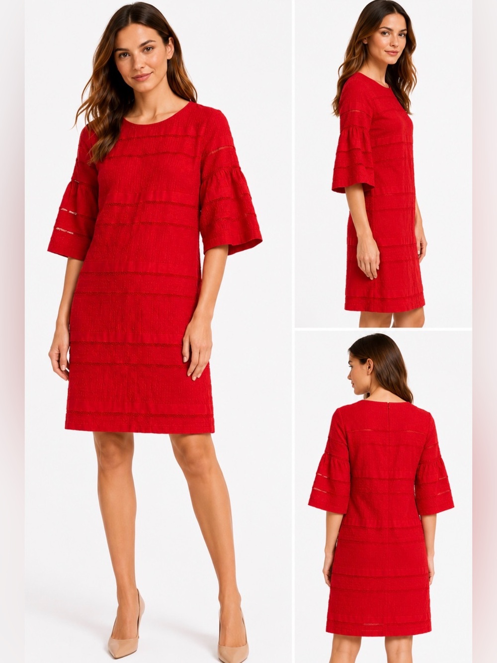 J. Crew Coral Eyelet Shift Dress with Bell Sleeves 8